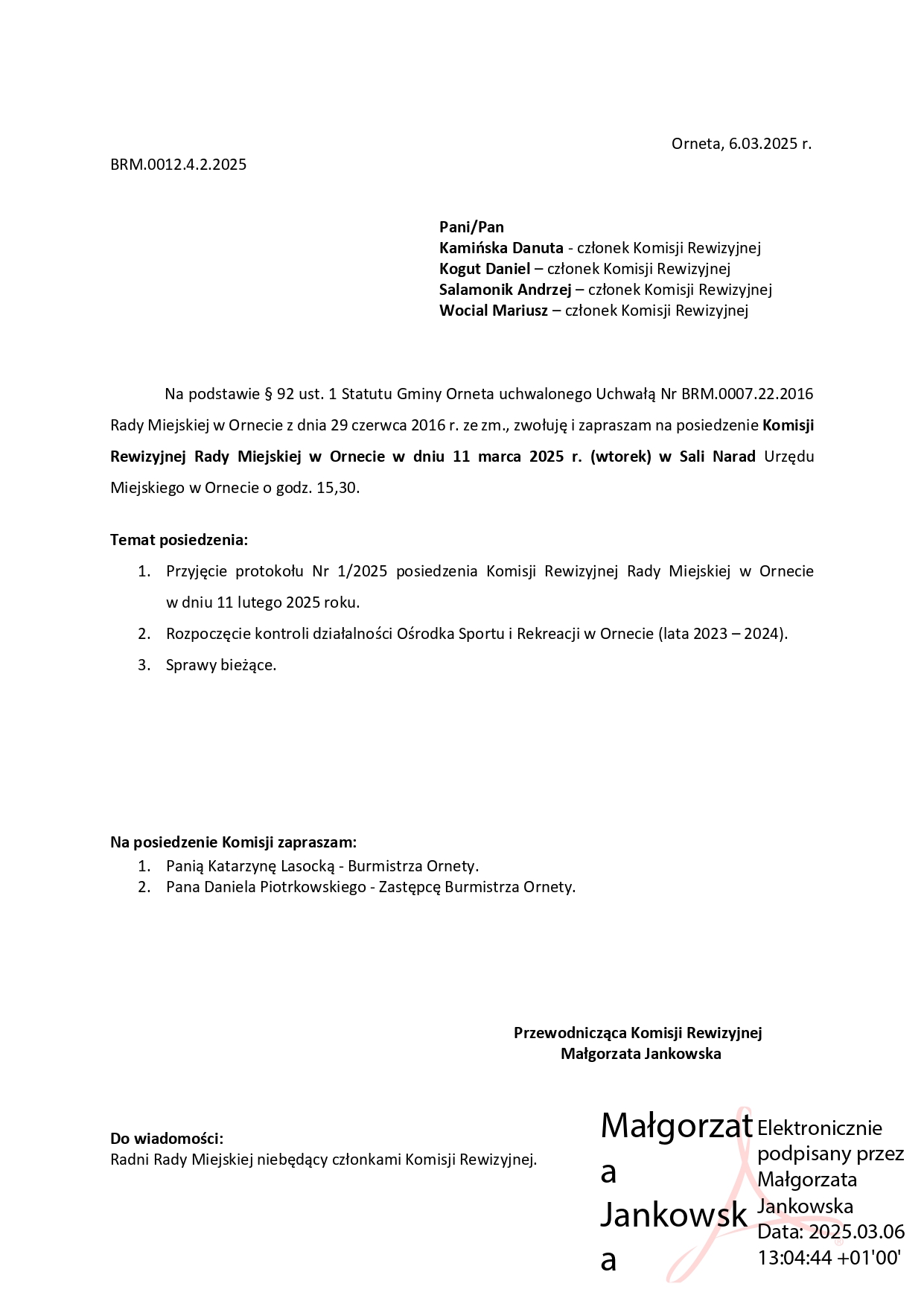 Komisja Rewizyjna Rady Miejskiej w Ornecie