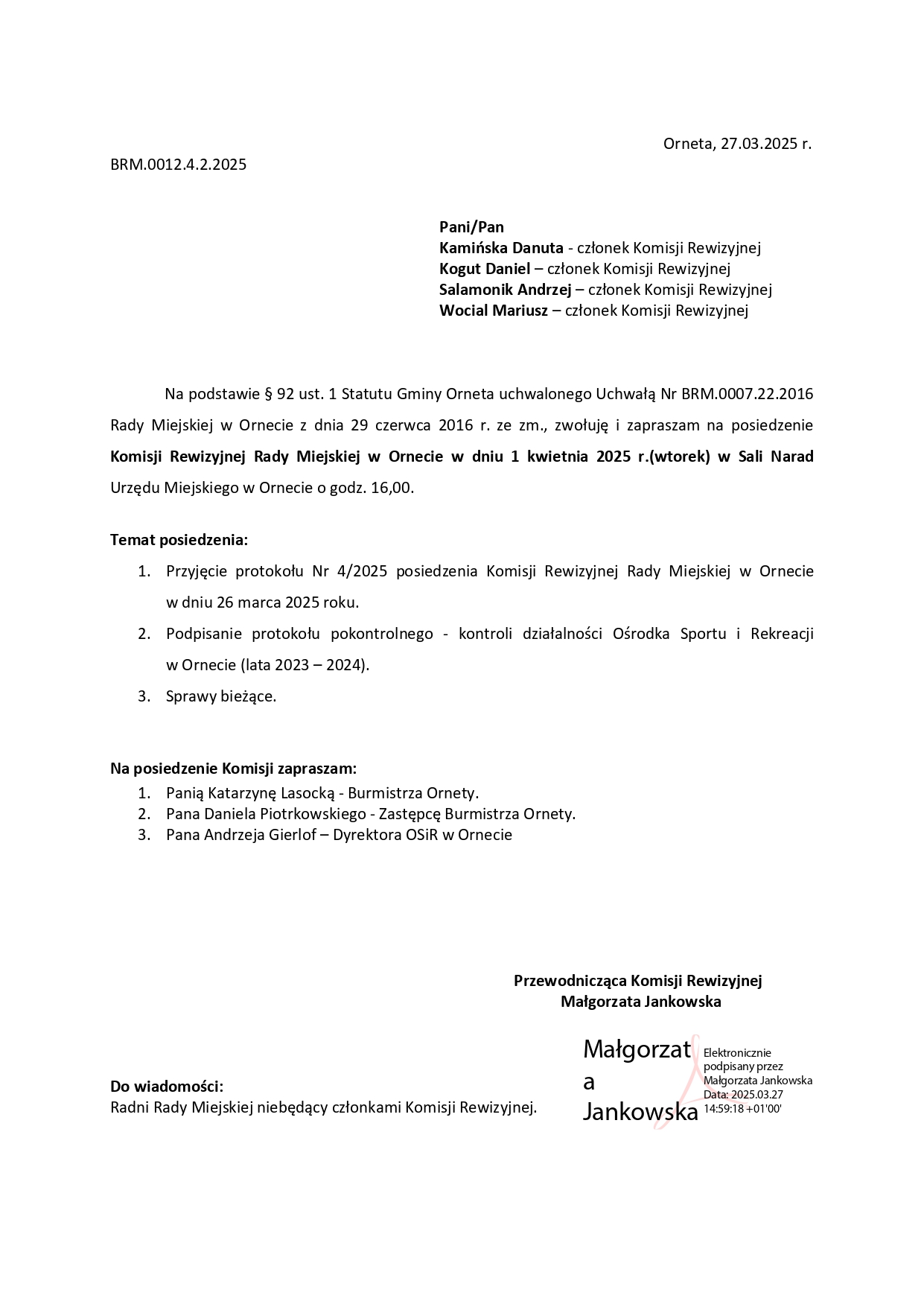 Komisja Rewizyjna Rady Miejskiej w Ornecie