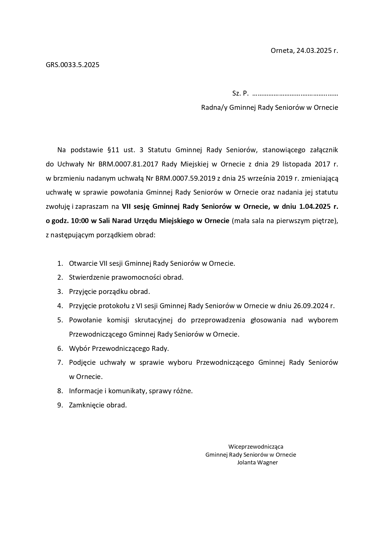 VII Sesja Gminnej Rady Seniorów w Ornecie