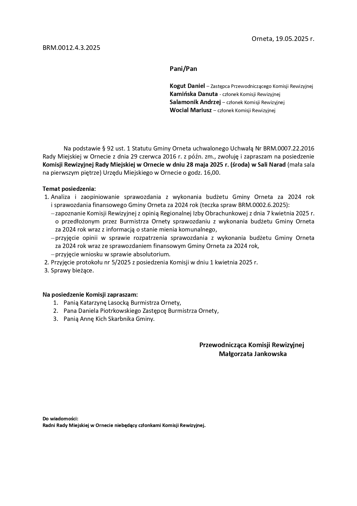 Komisja Rewizyjna Rady Miejskiej w Ornecie