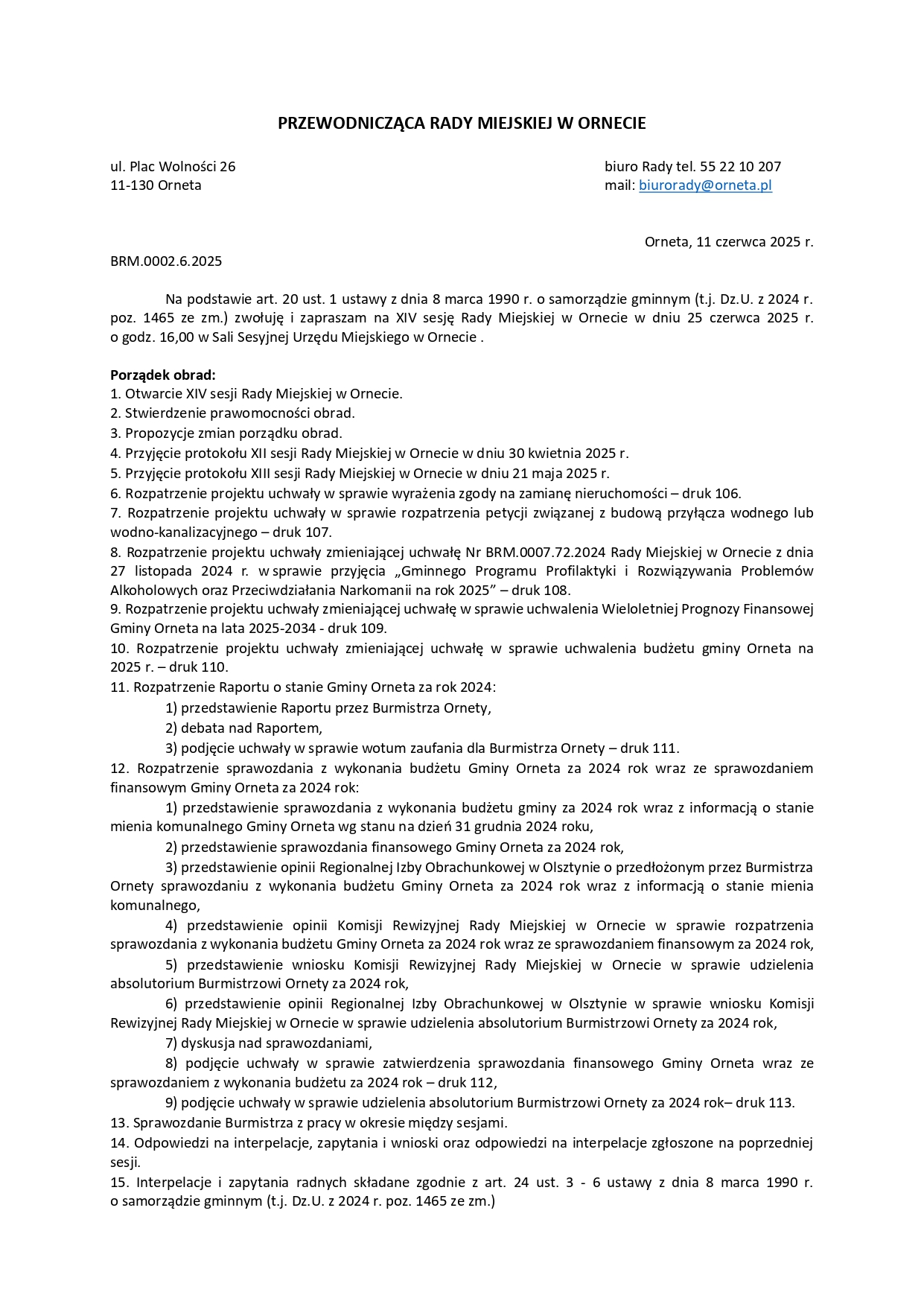 XIV Sesja Rady Miejskiej w Ornecie