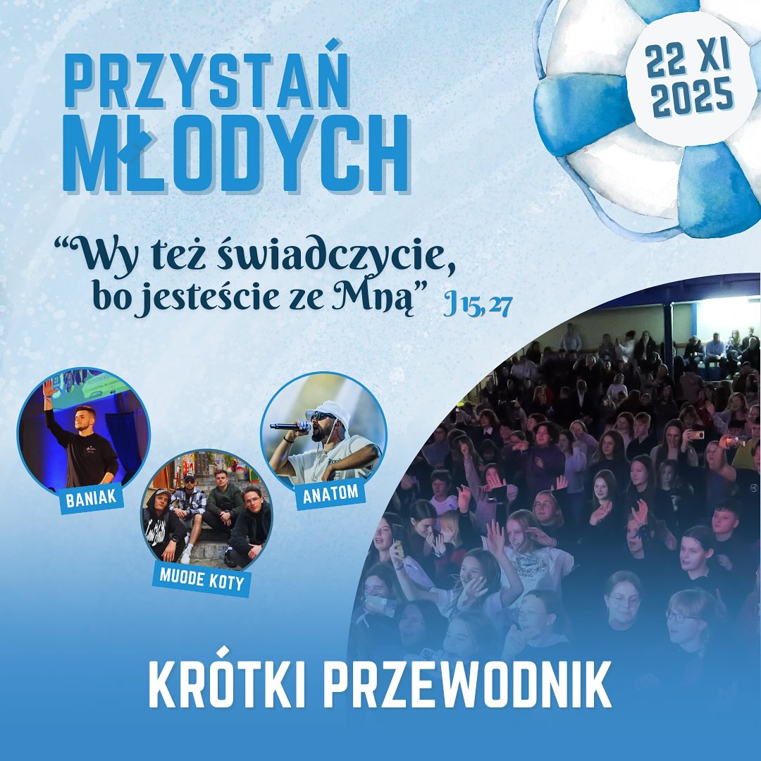 Obraz przedstawia stronę tytułową przewodnika po wydarzeniu Przystań Młodych w Ornecie