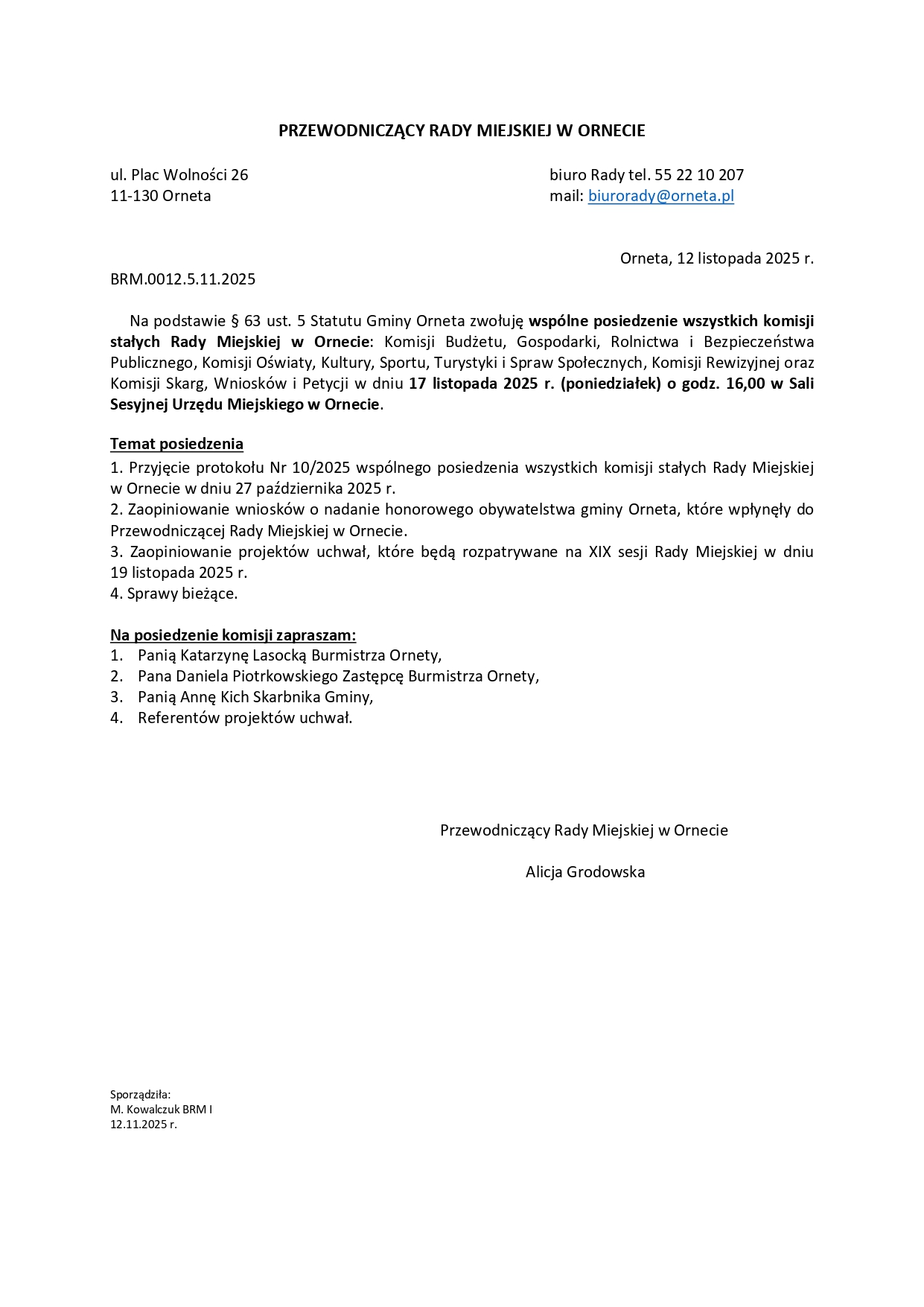 Zawiadomienie o wspólnym posiedzeniu wszystkich komisji