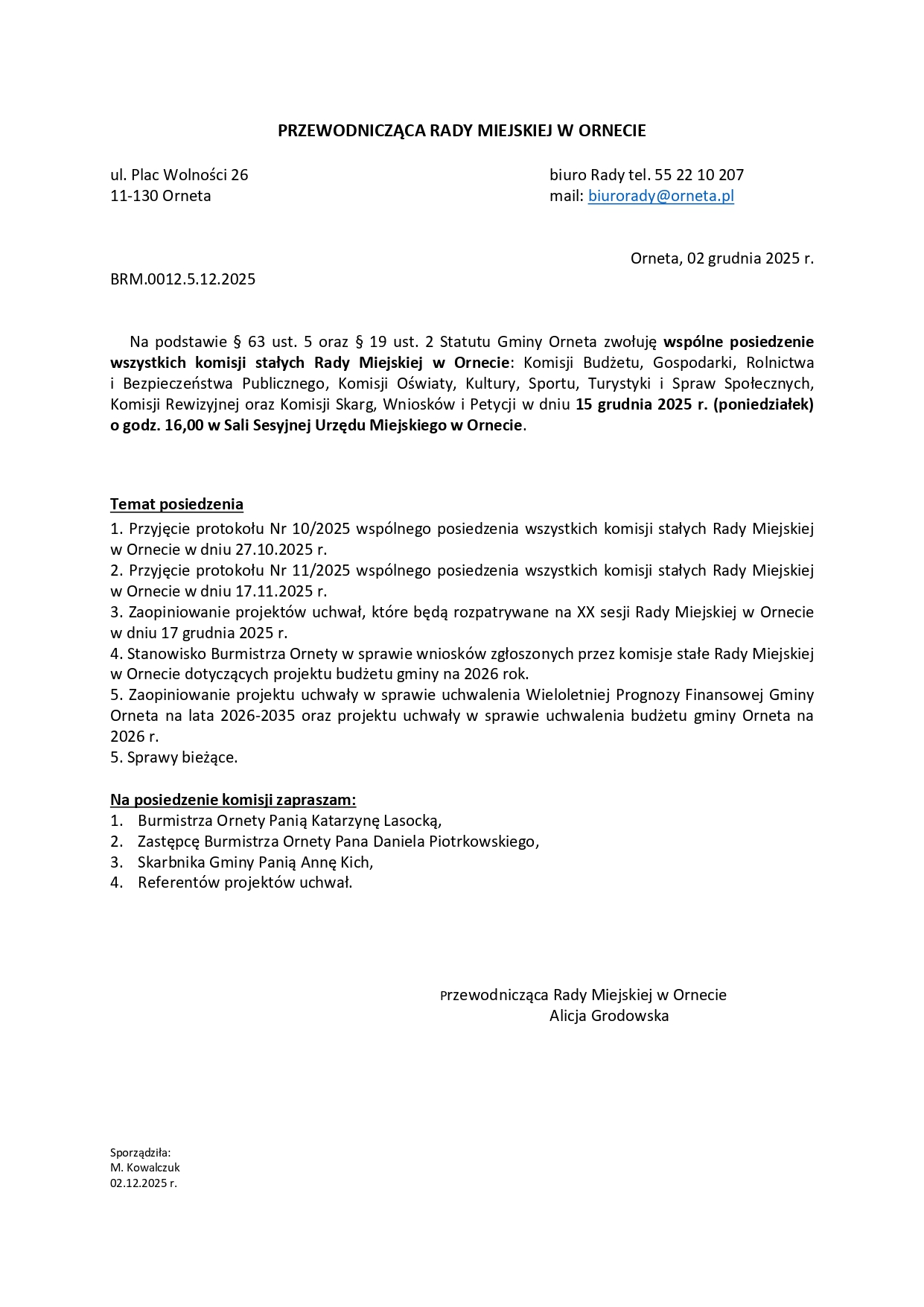 Posiedzenie komisji stałych zawiadomienie