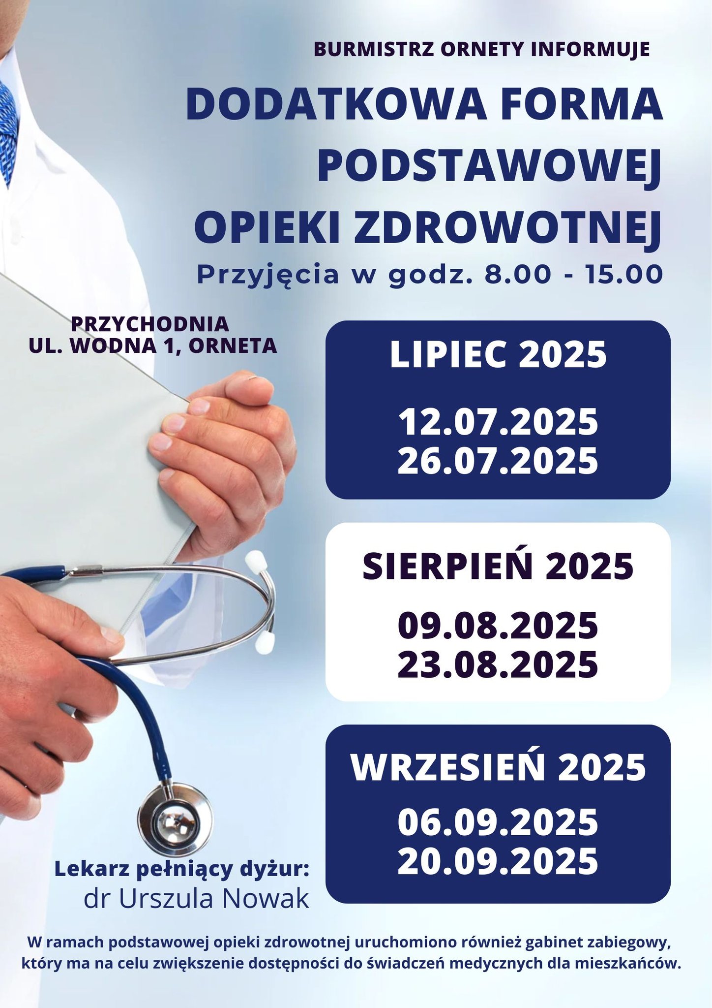 Obraz przedstawia plakat informacyjny o dodatkowej formie opieki zdrowotnej