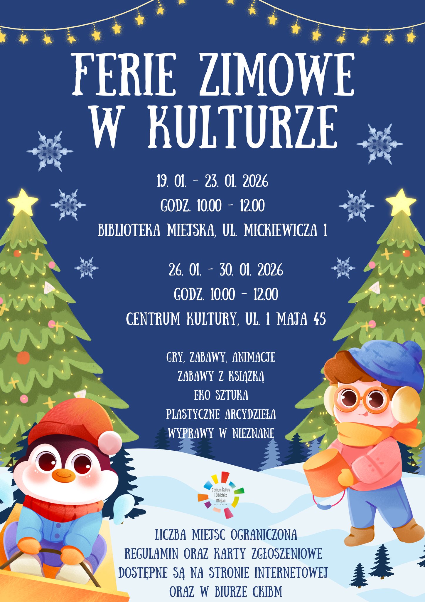Plakat zimowe ferie w kulturze
