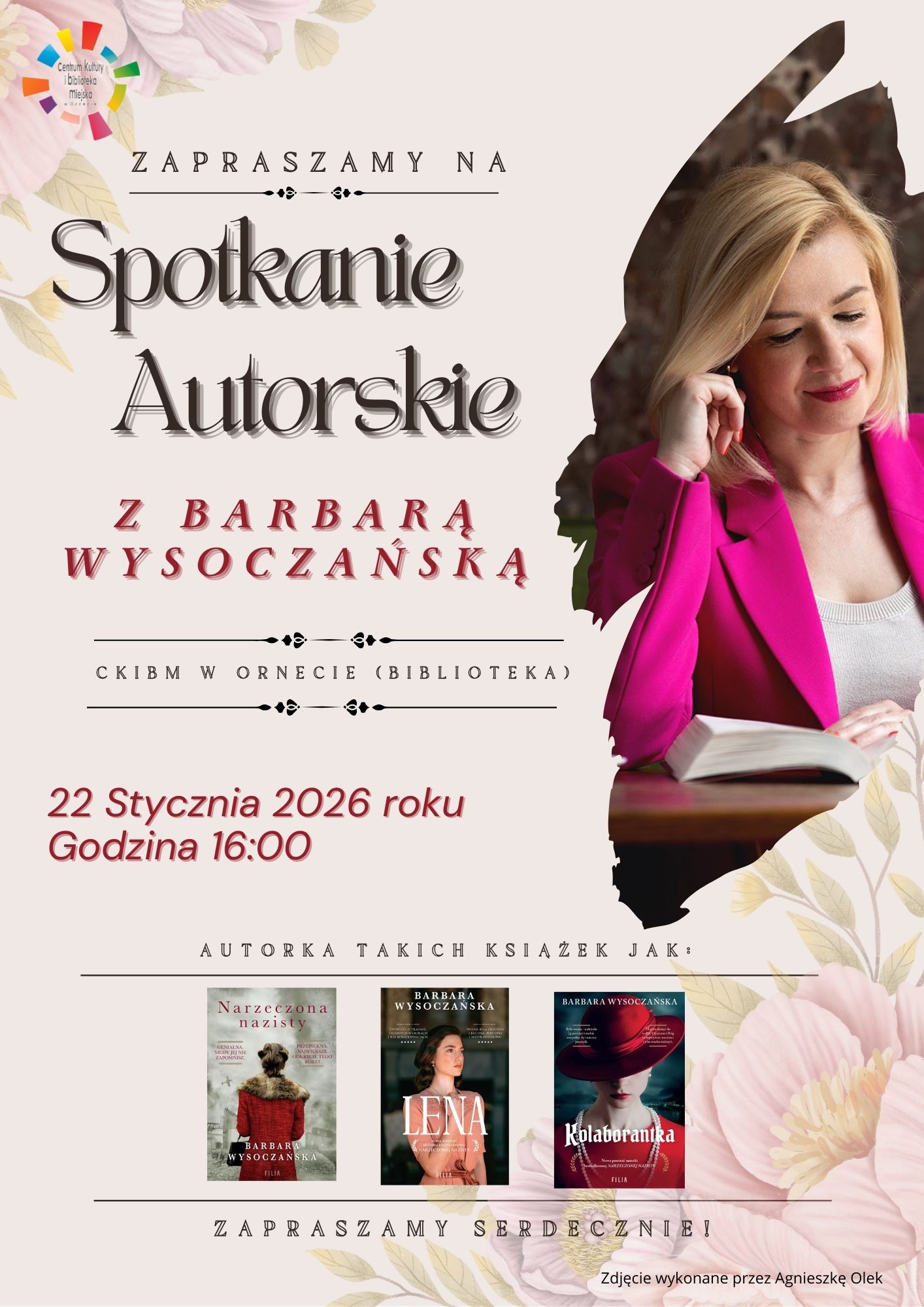 Plakat informujący o spotkaniu autorskim z Barbara Wysoczańską
