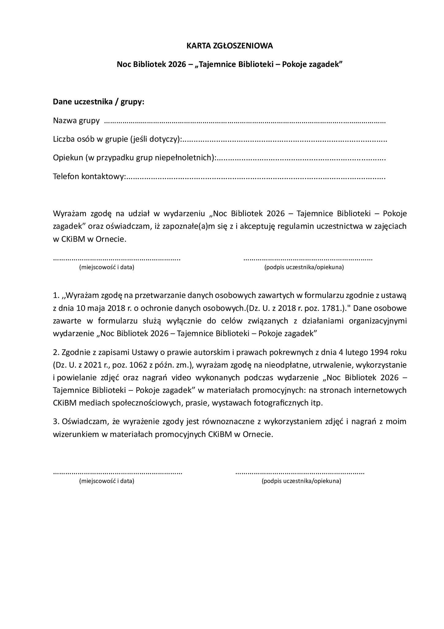 Karta zgłoszeniowa