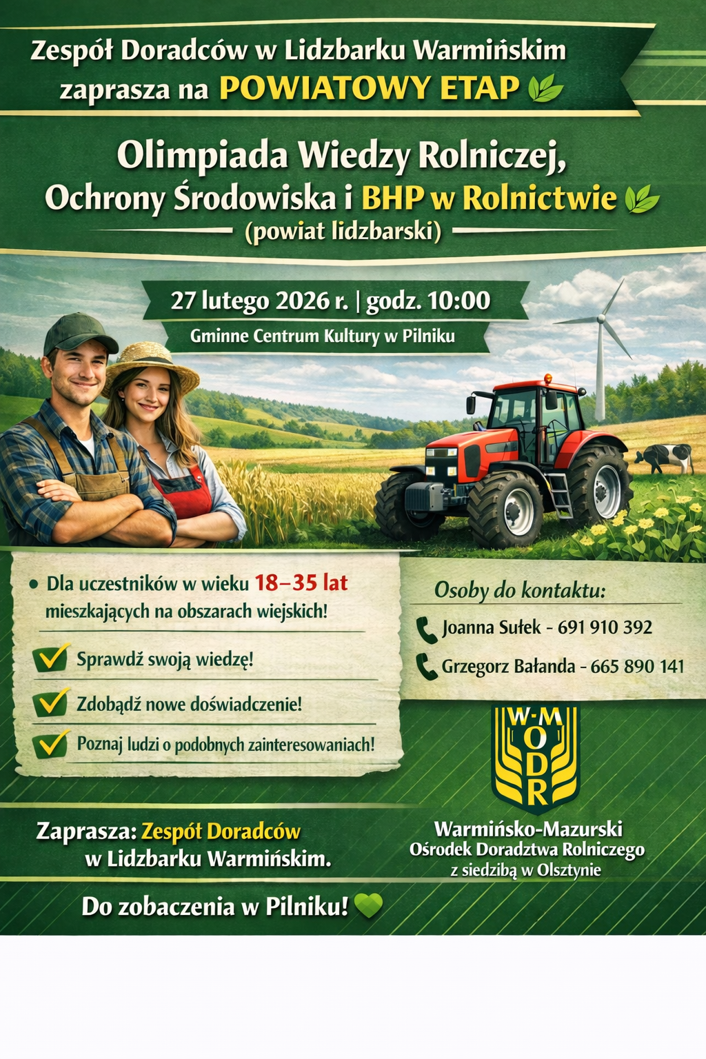 Plakat informacyjny - Powiatowy etap olimpiady wiedzy rolniczej