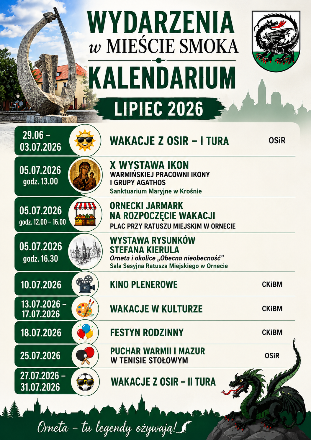 Kalendarium wydarzeń lipiec 2026