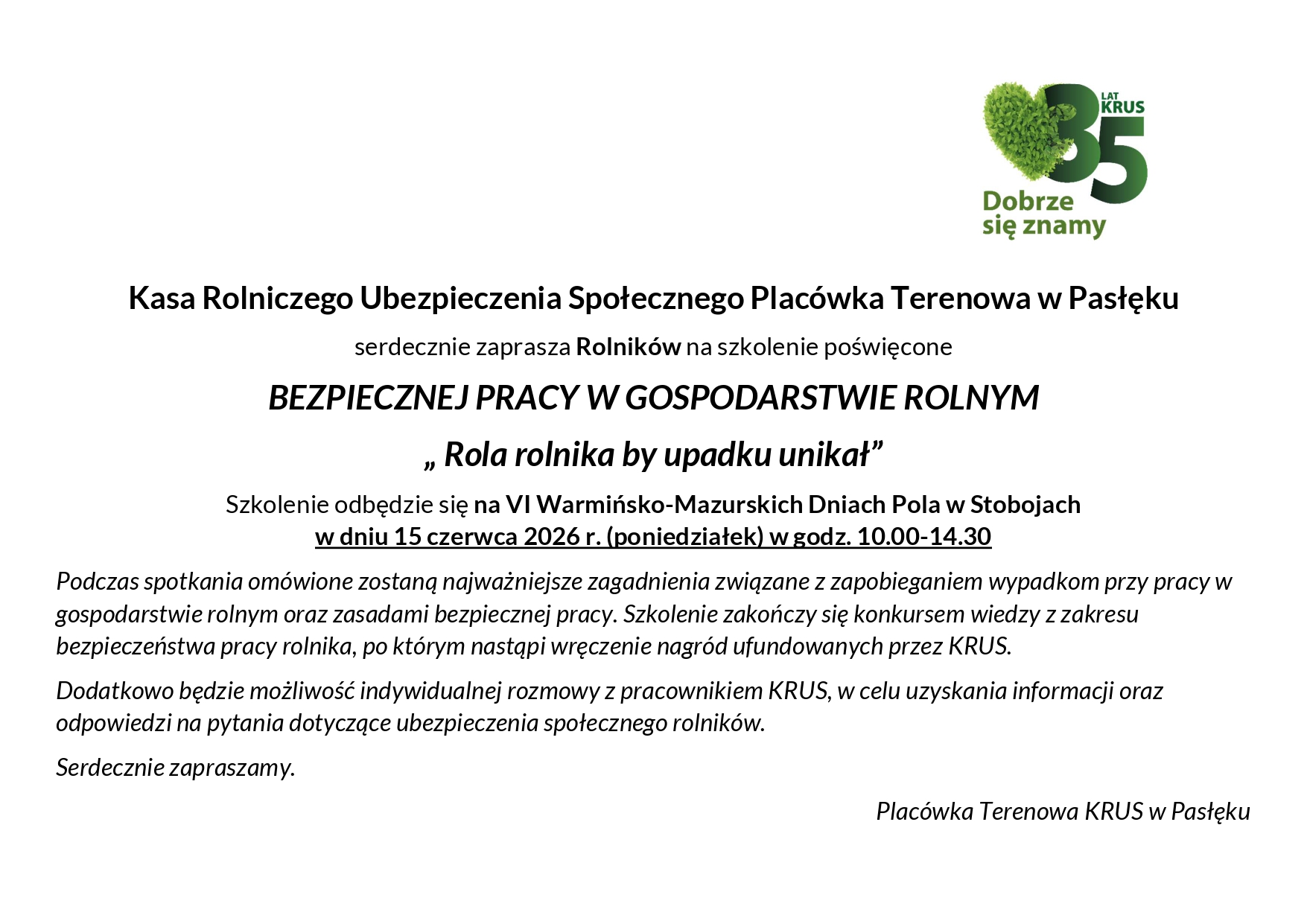 Dni Pola - Szkolenie - informacja