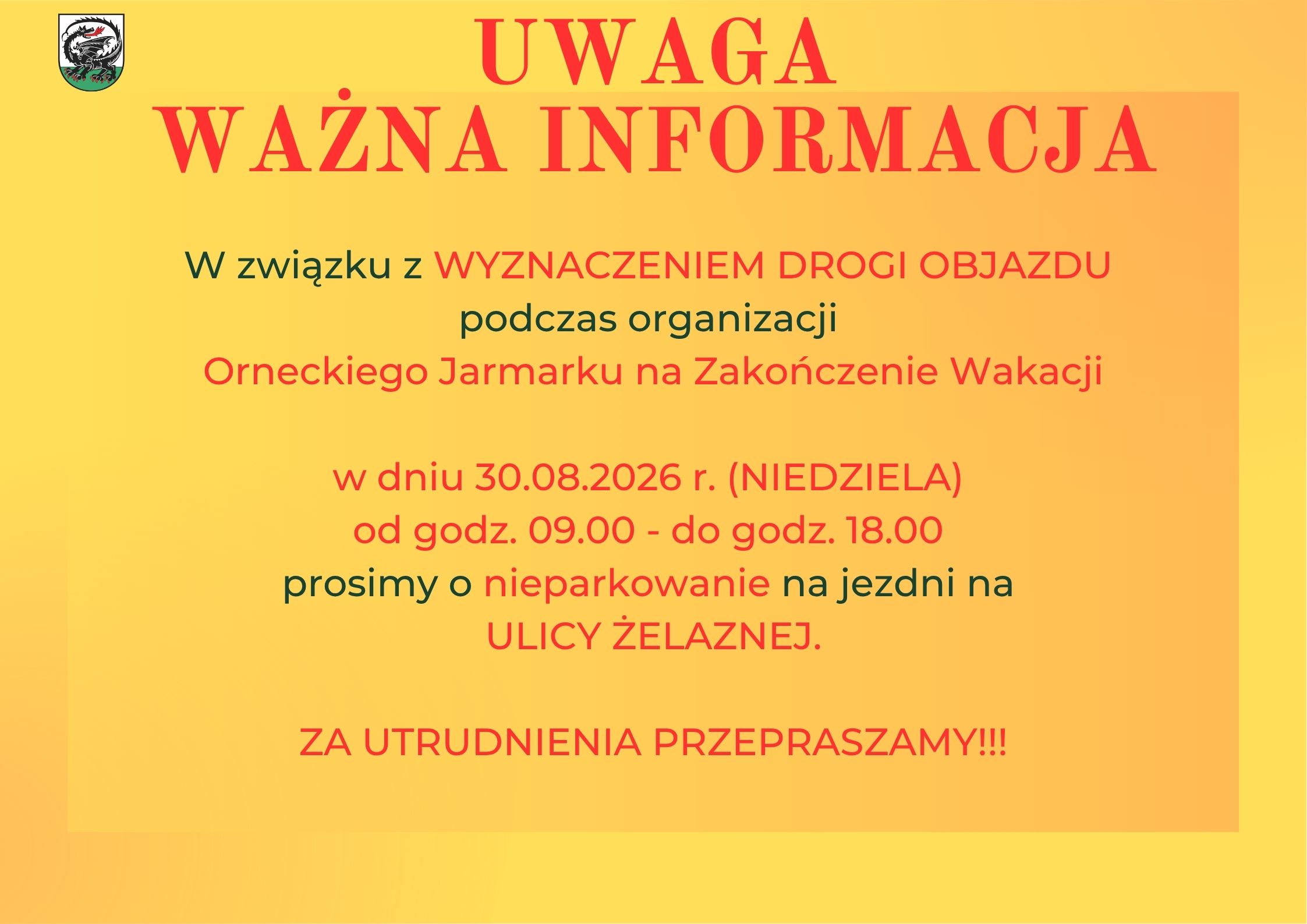Objazd ulica Żelazna - informacja