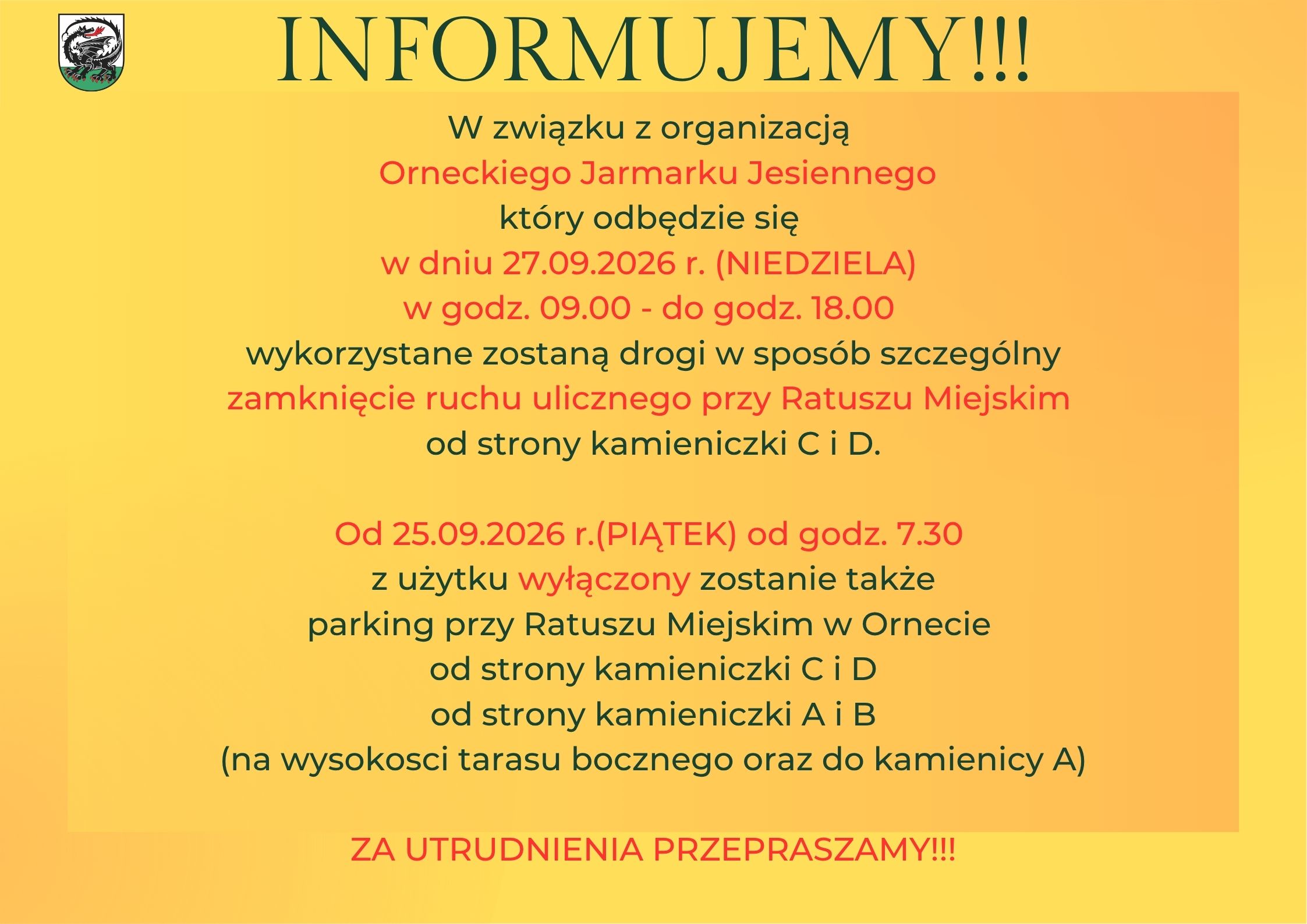 Informacja - zamkniecie ruchu ulicznego
