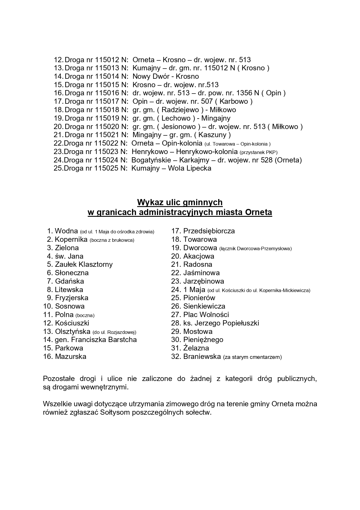 Informacja - zimowe utrzymanie dr&oacute;g