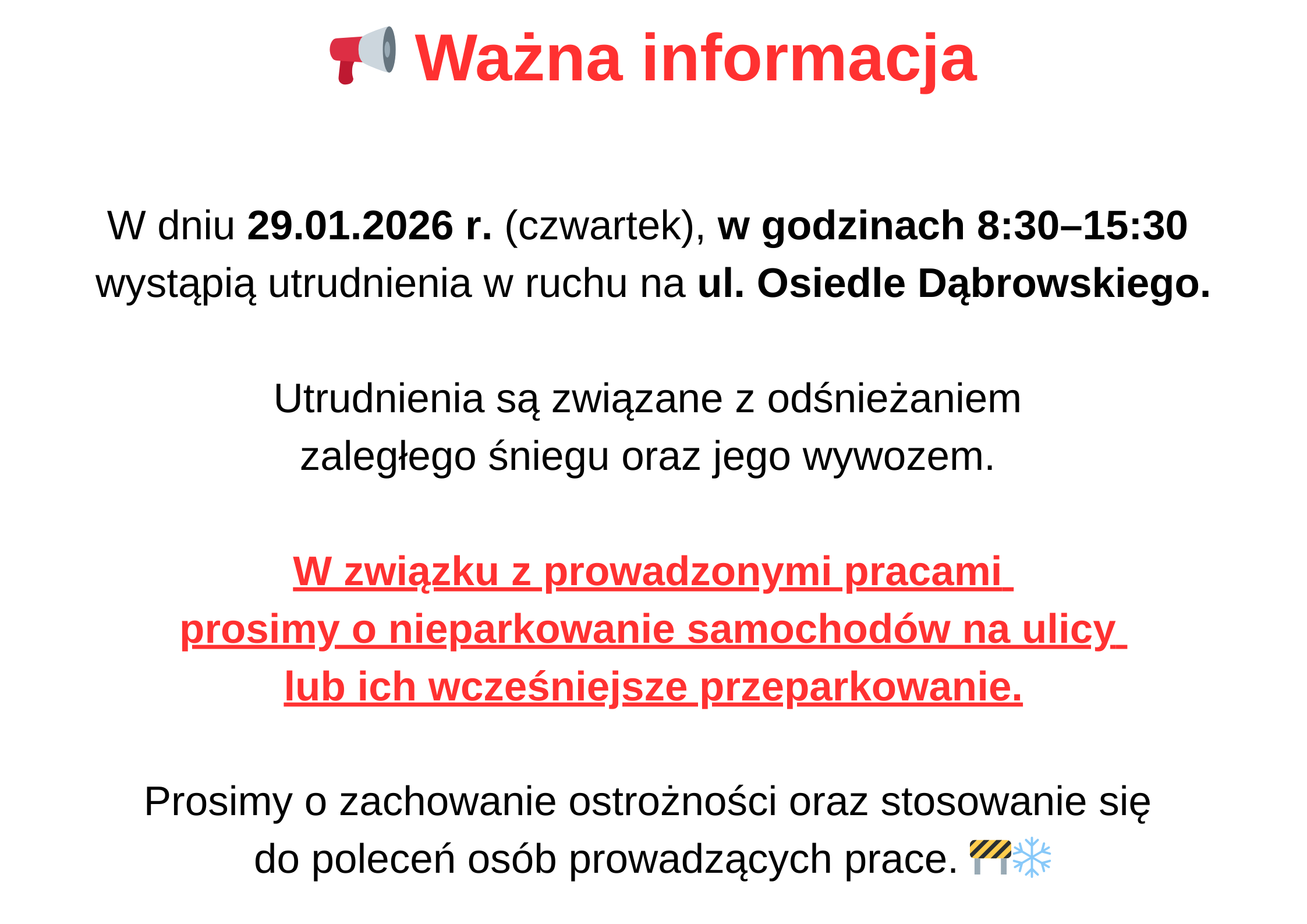 Ważna informacja - ul. Osiedle Dąbrowskiego