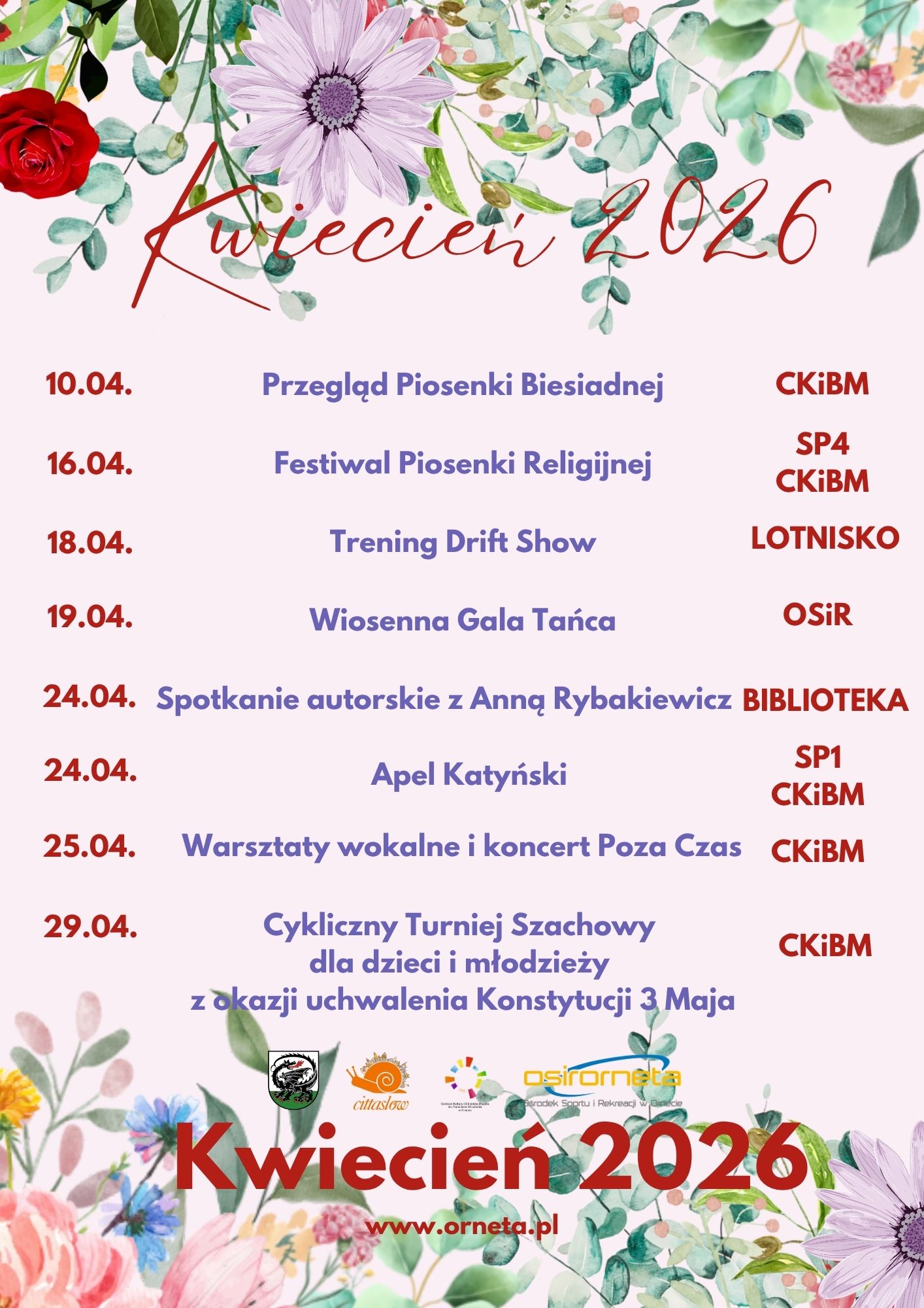 Kalendarz imprez kwiecień 2026