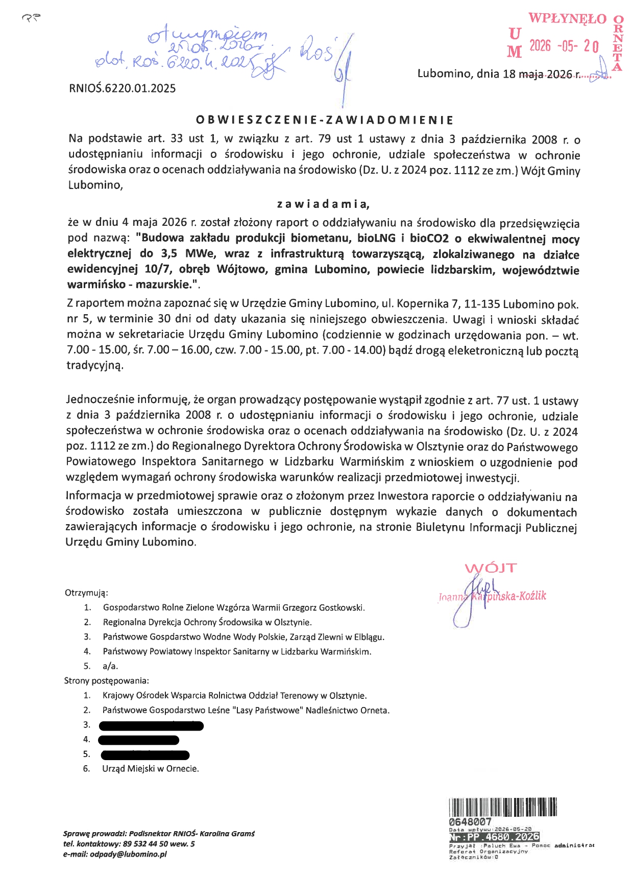 Obwieszczenie o udziale społeczeństwa