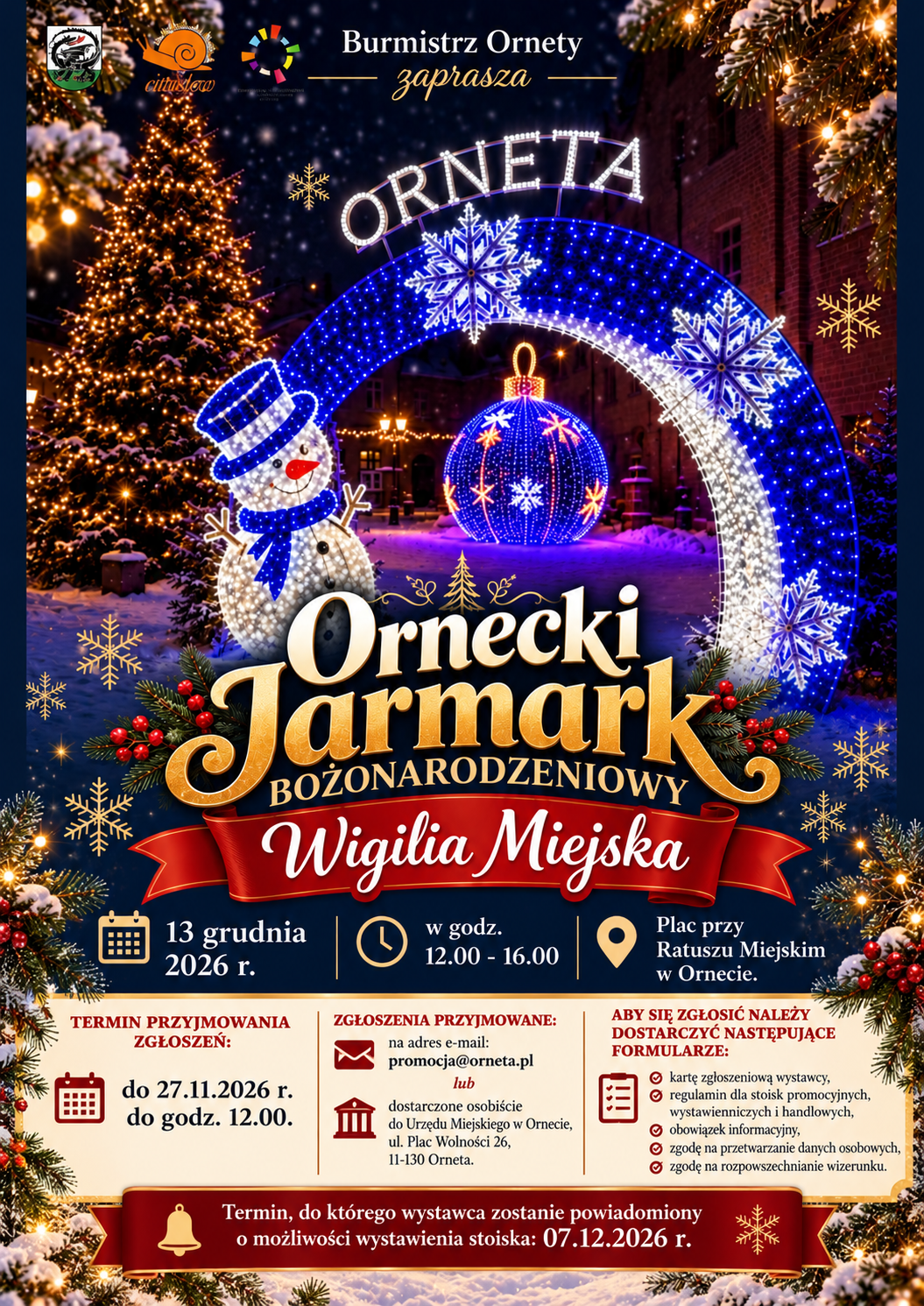 Ornecki Jarmark Bożonarodzeniowy - Wigilia Miejska - plakat