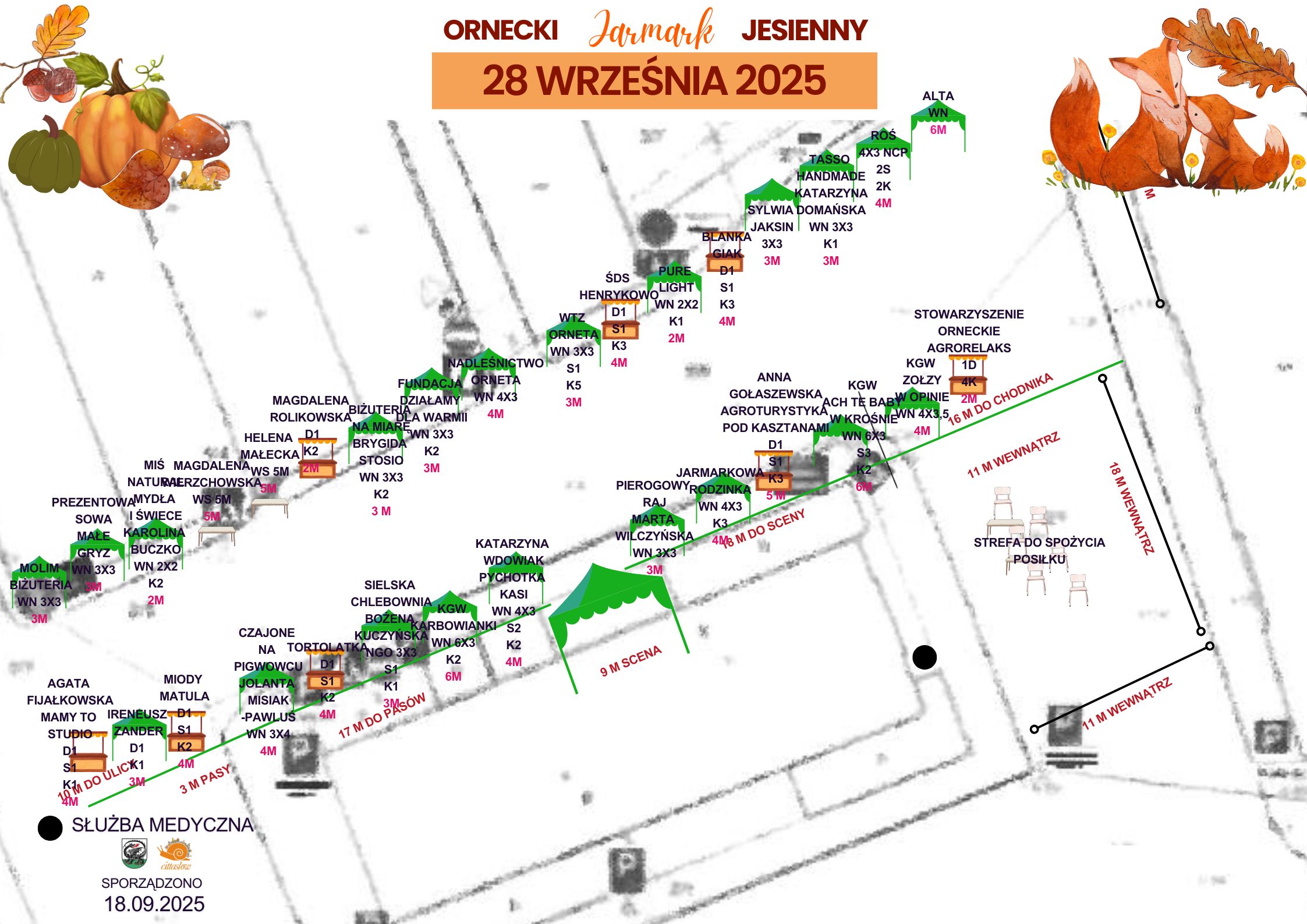 Obraz przedstawia mapę rozstawienia stanowisk