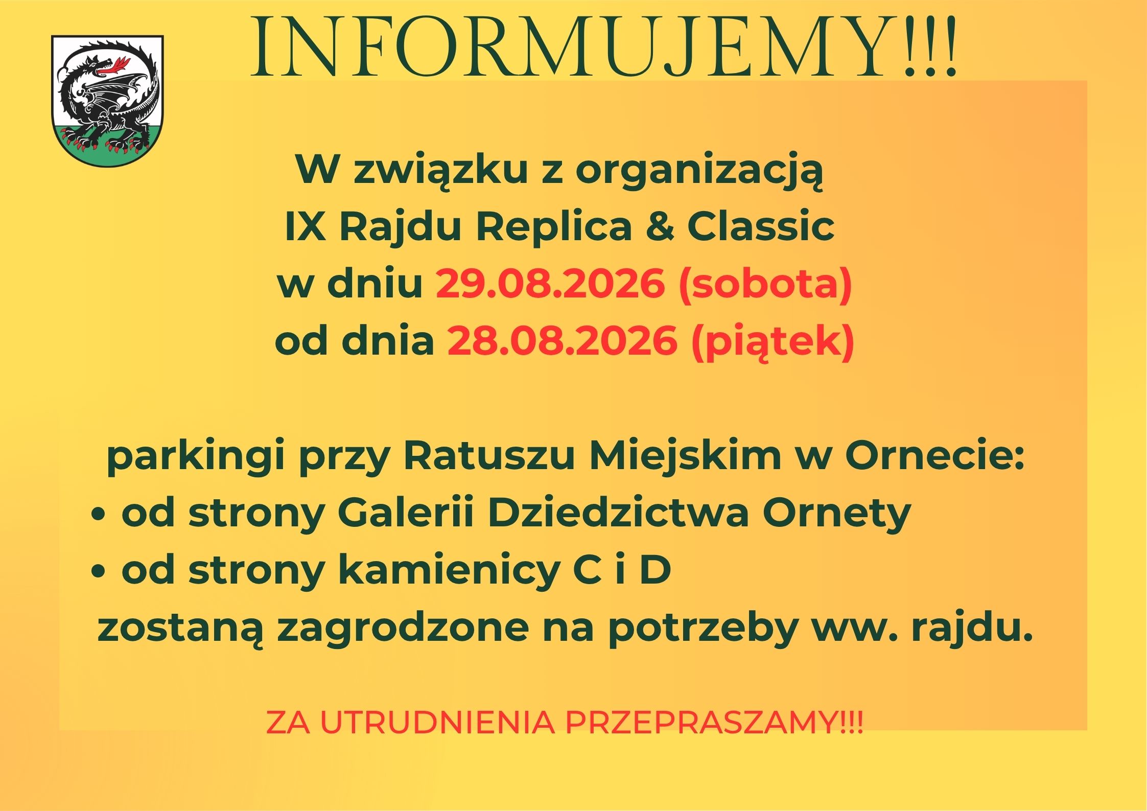 Zamknięcie parkingów- ogłoszenie