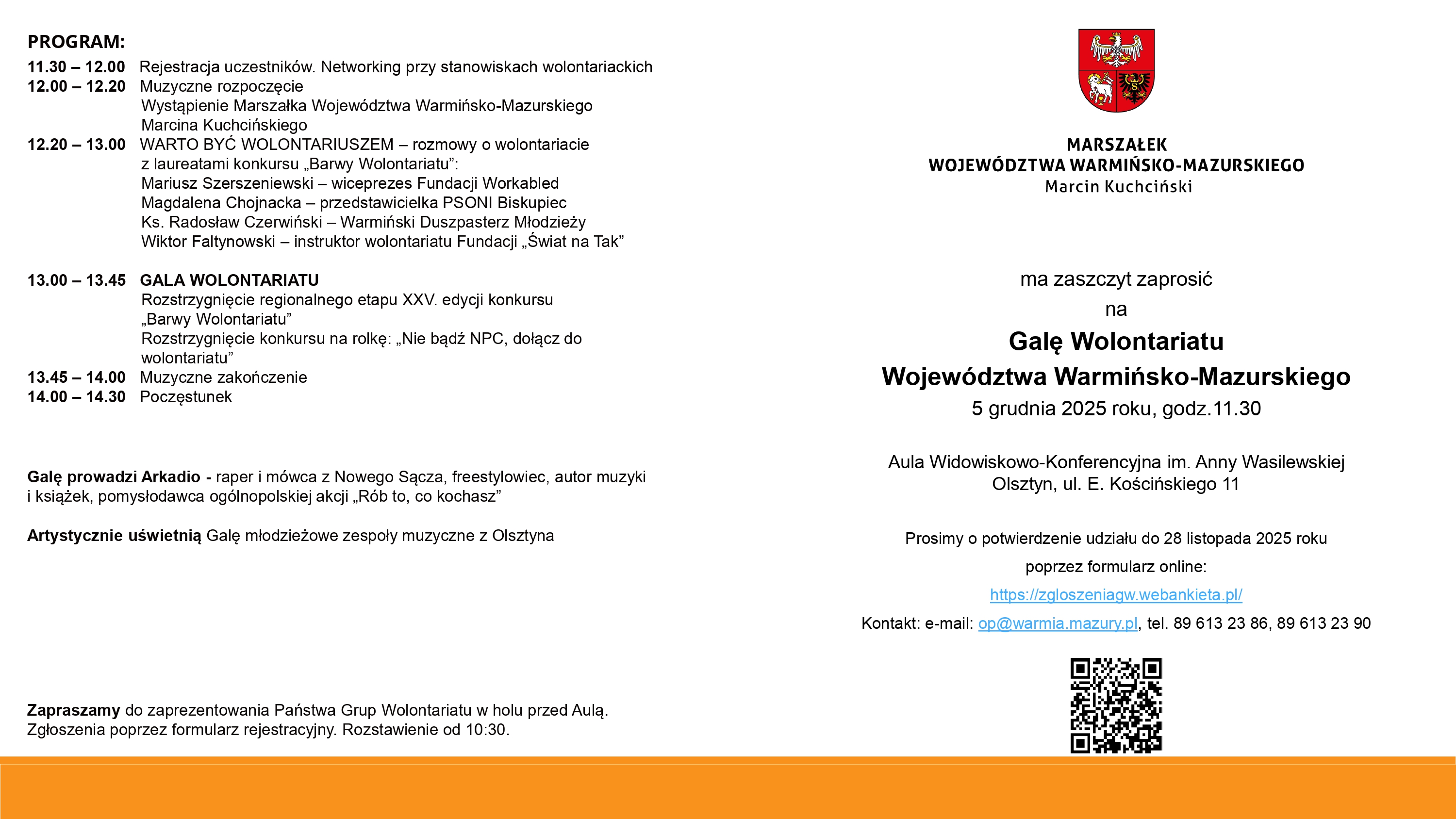 Zaproszenie Gala Wolontariatu