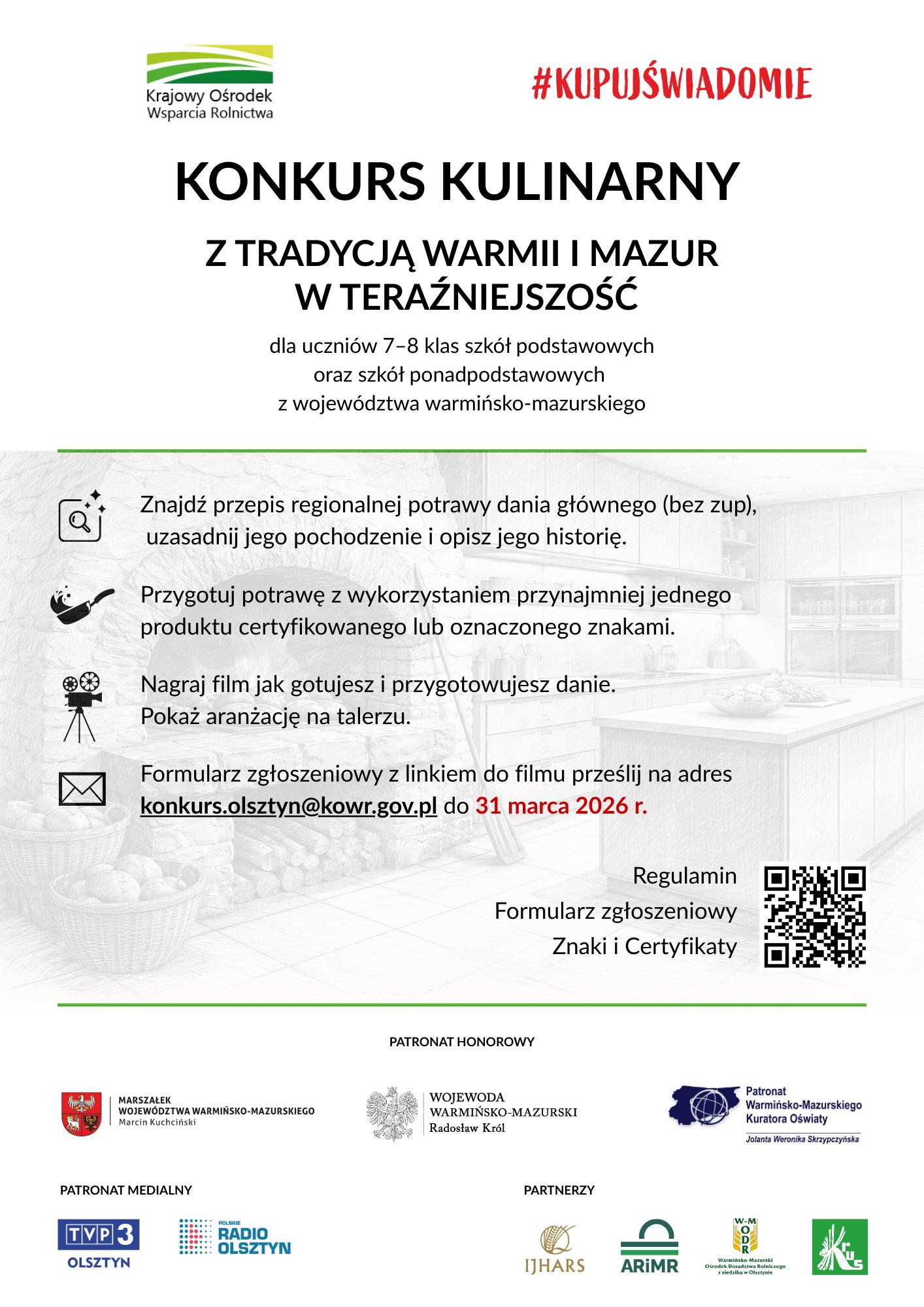 Plakat Konkurs Kulinarny z tradycją Warmii i Mazur w teraźniejszość