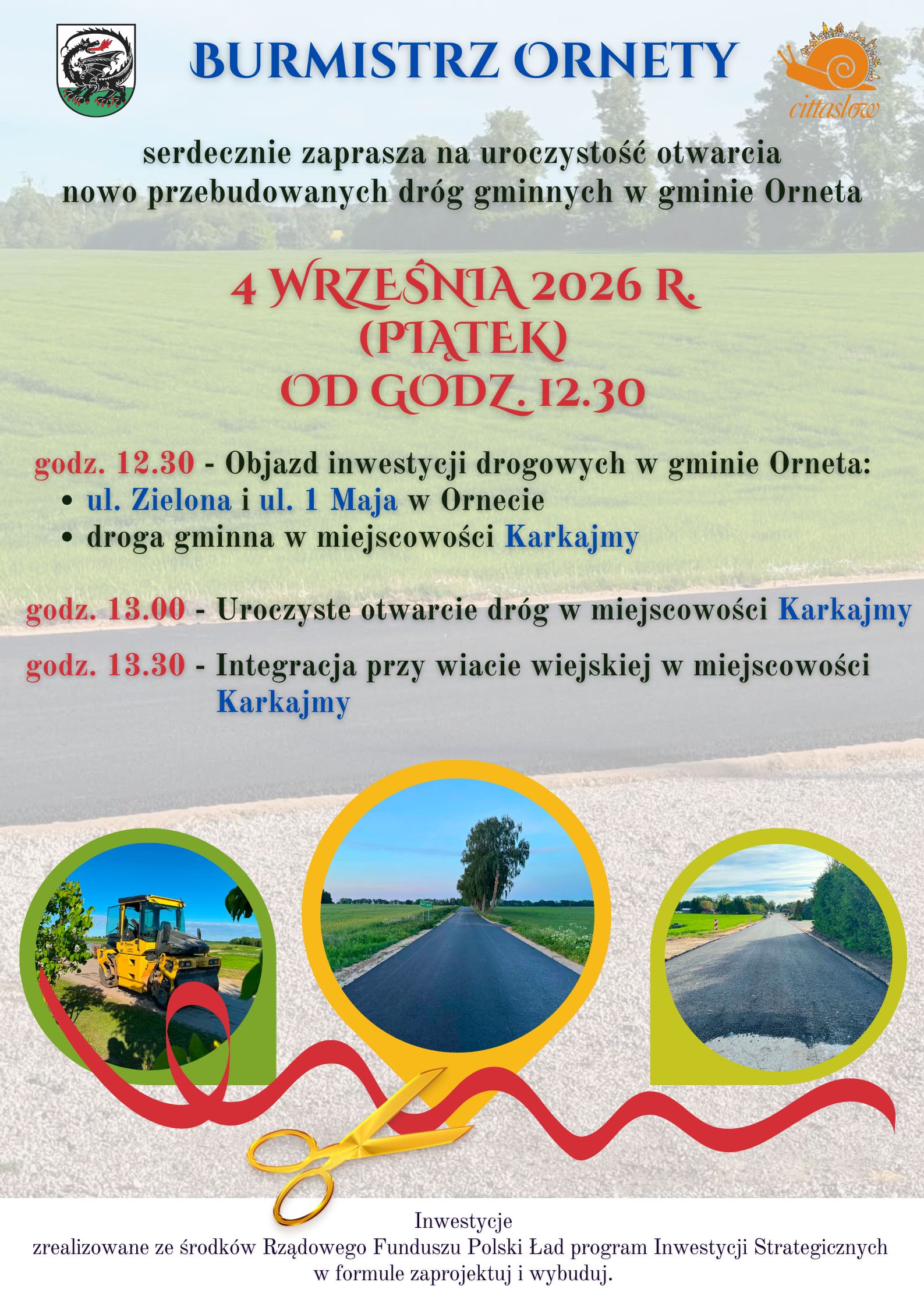 Plakat - Uroczyste otwarcie nowo przebudowanych dróg gminnych