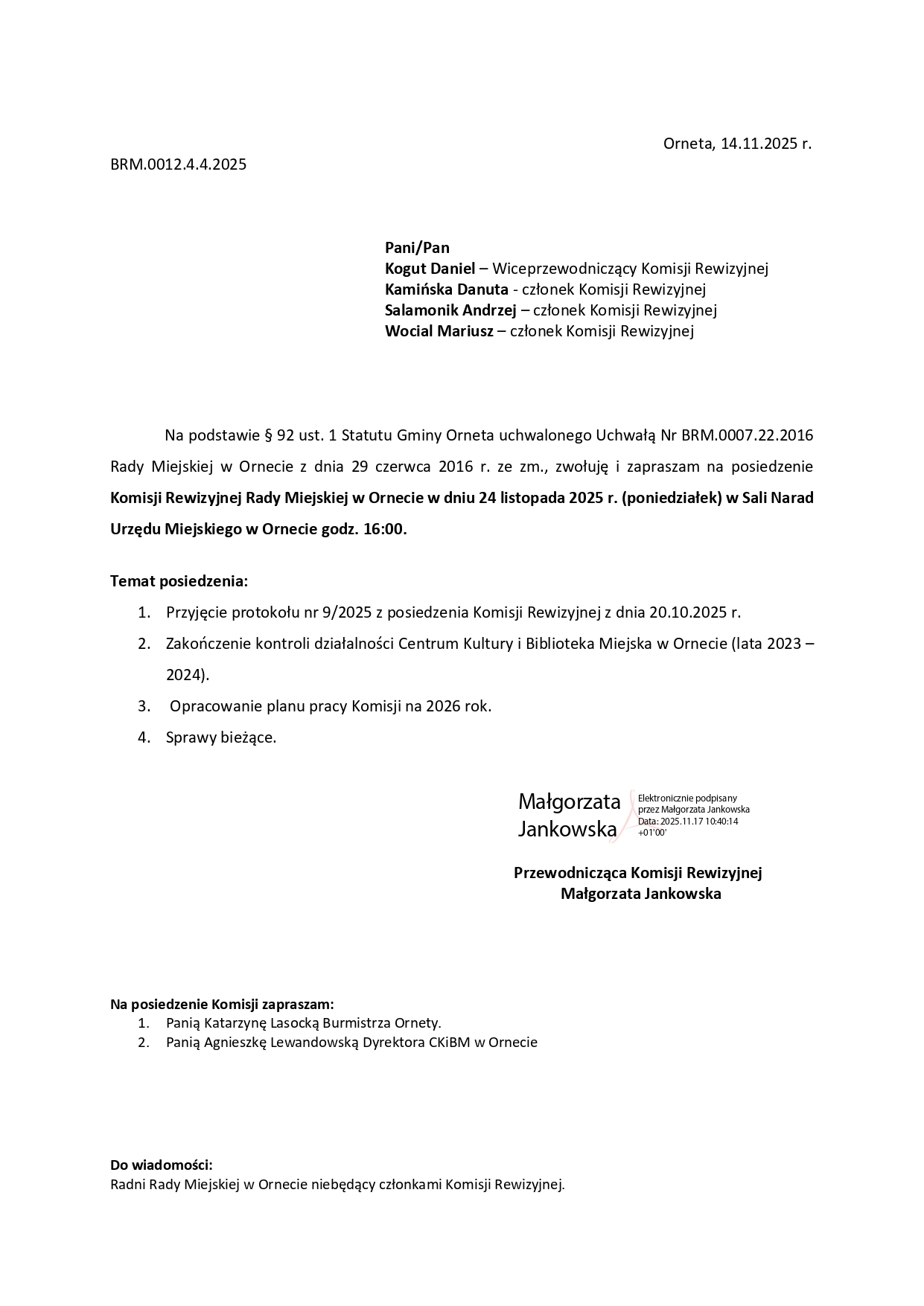 Posiedzenie Komisji Rewizyjnej Rady Miejskiej w Ornecie
