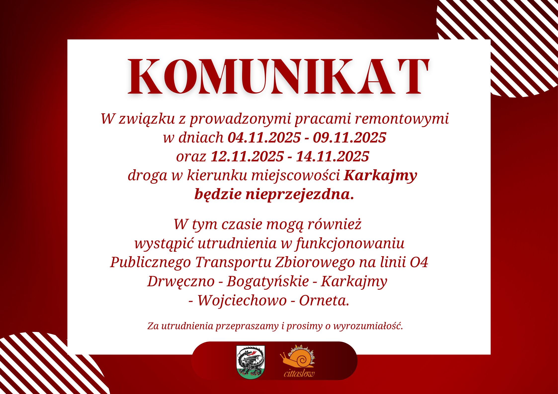 Komunikat o zamknięciu drogi